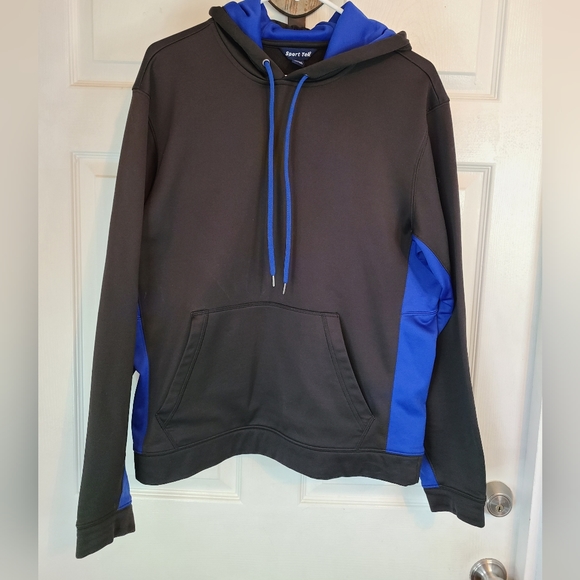 (1163) Sport-Tek Men's Classic Sports Hoodie, Size: Small Color: Black and Blue - Picture 4 of 16
